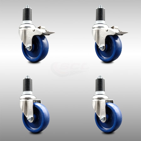 Service Caster 4 Inch 316SS Solid Poly Swivel 1-1/2 Inch Expanding Stem Caster Lock Brake, 2PK SCC-SS316TTLEX20S414-SPUS-2-S-2-112